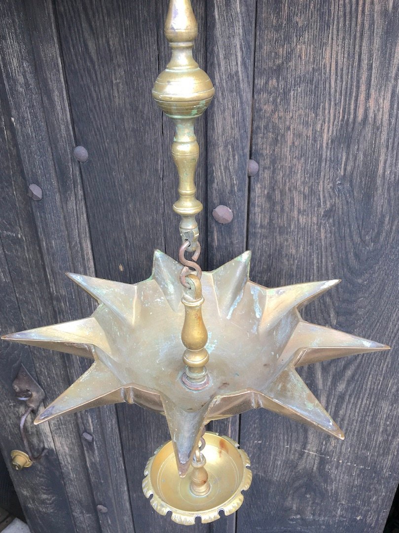 Lampe de Chabbat Jundenstern en bronze à neuf becs pour Hanoucca. Europe XIXe siècle-photo-5