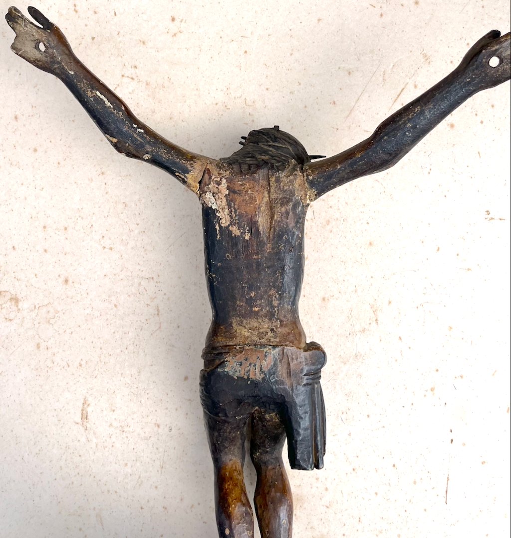Christ Gothique en bois polychrome du Sud de la France ou Nord de l'espagne. XVe siècle. -photo-4