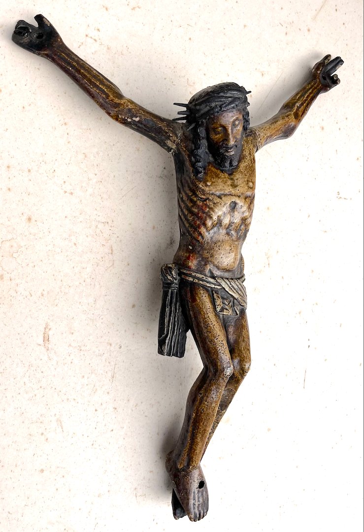 Christ Gothique en bois polychrome du Sud de la France ou Nord de l'espagne. XVe siècle. -photo-6