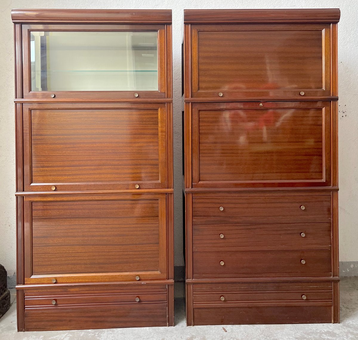 Deux meubles modulables MD (Maison Martin Dupuis) vintage des années 1970, en acajou vernis. -photo-5