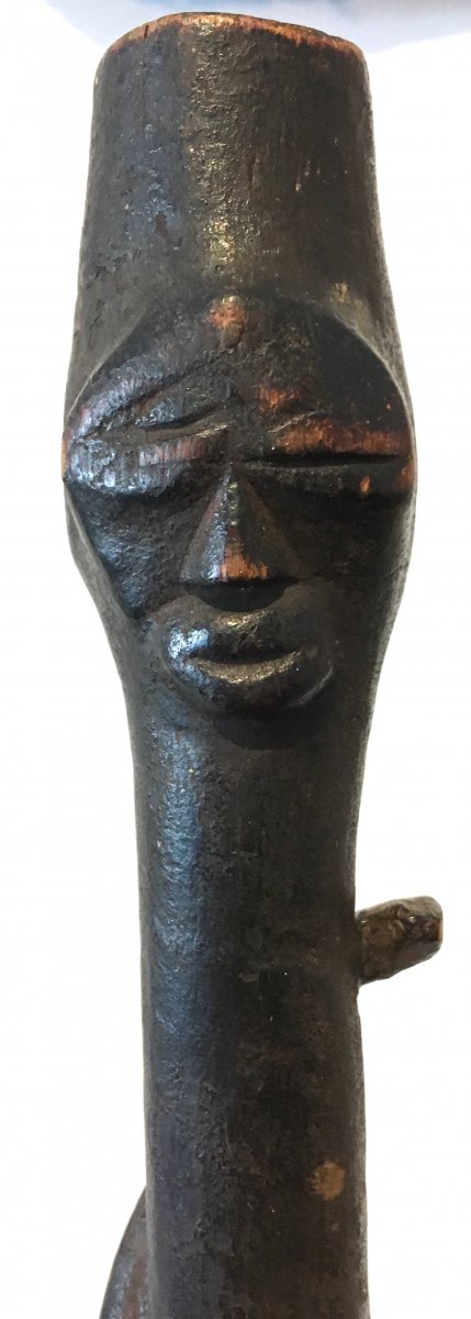 Tuyau De Pipe En Bois Sculpté à Patine Noire. Pende Ou Wongo. Rdc. Milieu XXe Siècle. -photo-2