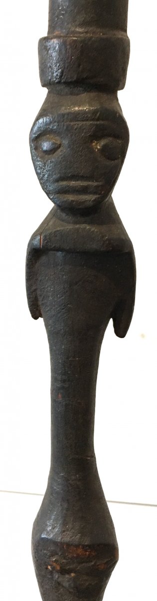 Carved Pipe Stem With Heads, Figures And Snake. Pende Or Wongo People. Rdc Mid 20th Century.-photo-4