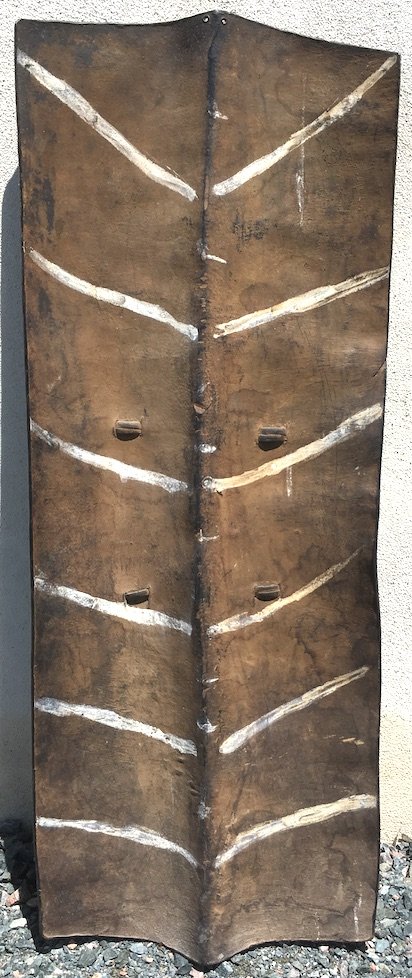 Ethnic Shield In Leather And Rattan. India, Burma, Naga, Middle Of The 20th Century.