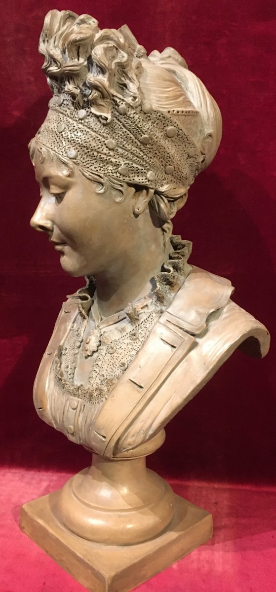 Buste de Juliette Récamier Sur Piédouche. Terre Cuite. Signé Joncery. Début  XIXe siècle. -photo-2