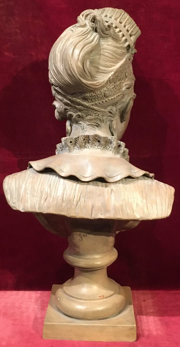 Buste de Juliette Récamier Sur Piédouche. Terre Cuite. Signé Joncery. Début  XIXe siècle. -photo-4