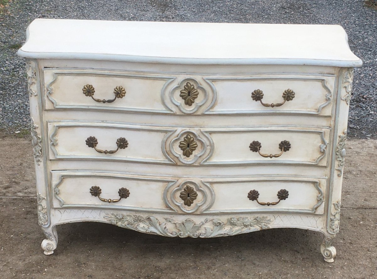 Commode Galbée Sur Les Trois Faces d'époque Louis XV. Cerisier Laqué. France  XVIIIe Siècle. -photo-2