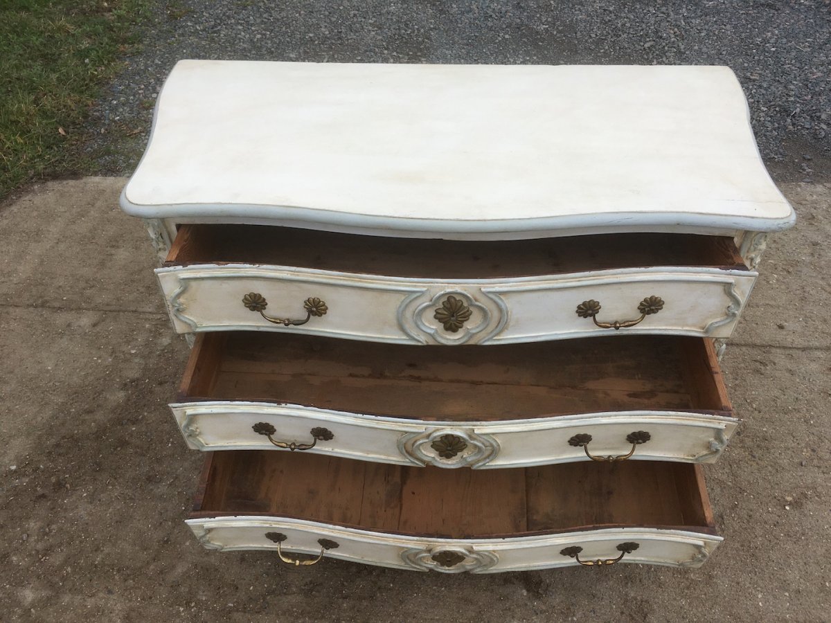 Commode Galbée Sur Les Trois Faces d'époque Louis XV. Cerisier Laqué. France  XVIIIe Siècle. -photo-4