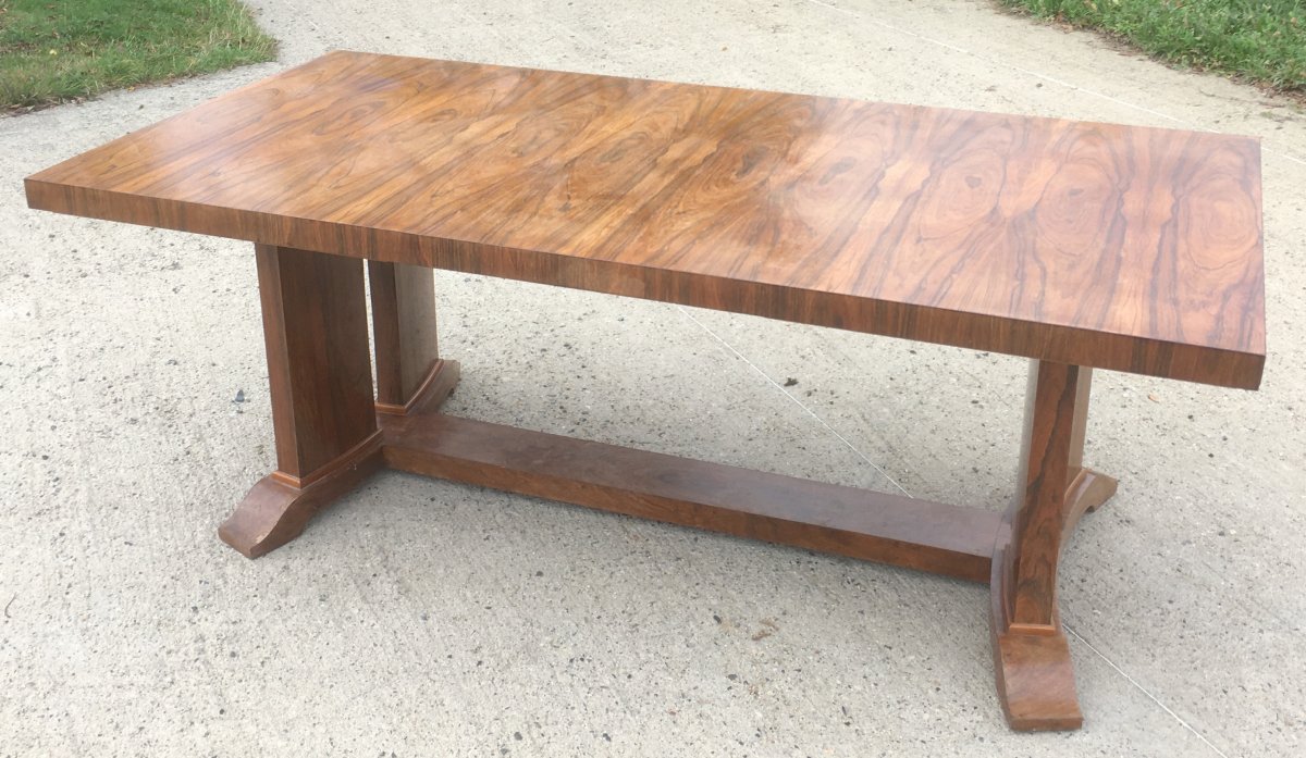 Large Veneer Table (rosewood), Varnish. Design From The 1930s - 1940s.
