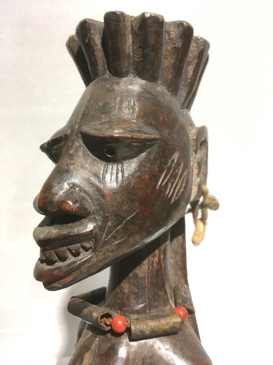 Female Yorouba Statuette Ibedji Style. Nigeria, Benin Mid 20th Century.-photo-3