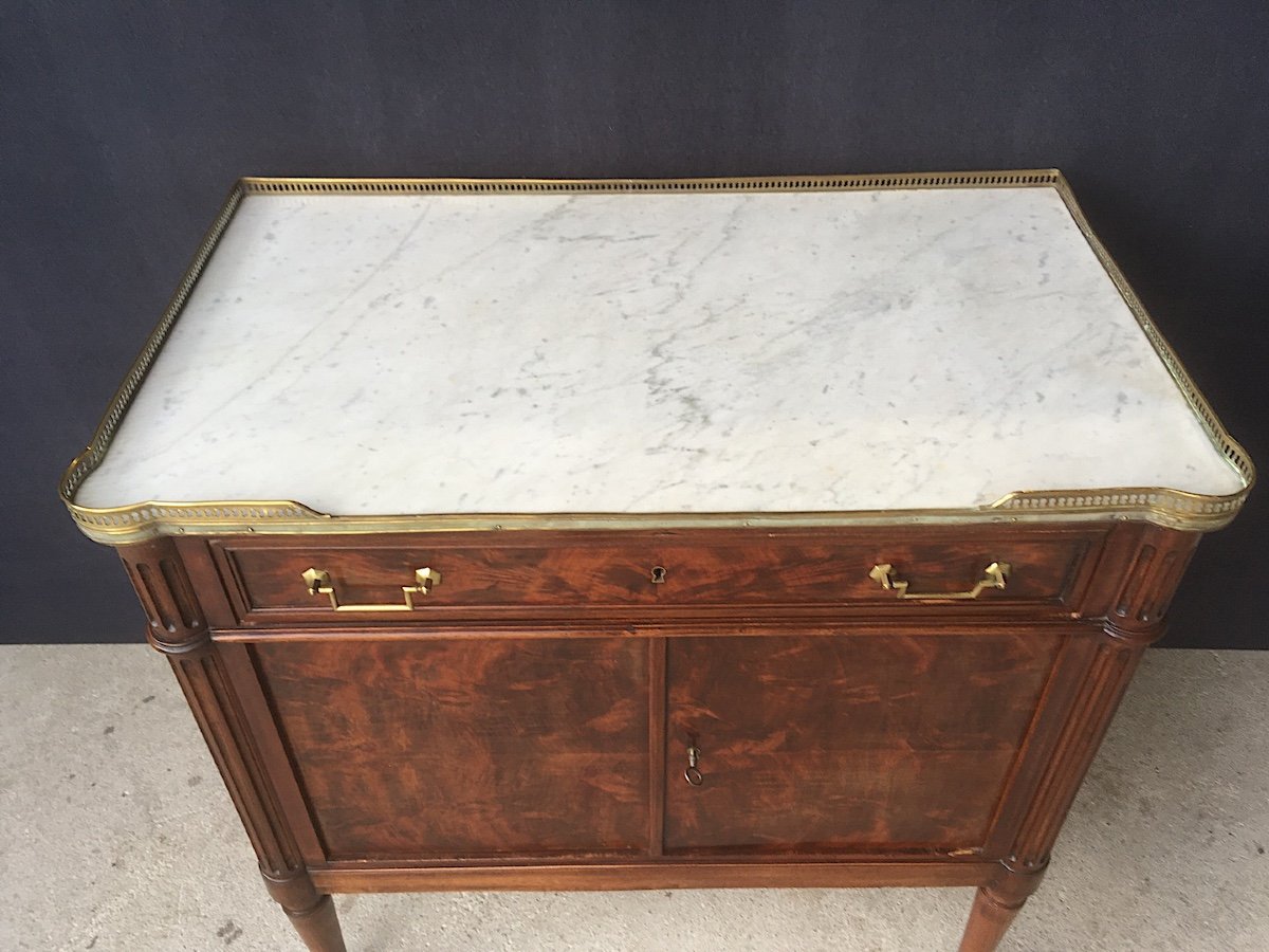 Small Low Mahogany Cabinet And Marble Top Gallery Louis XVI Style. France Late 19th Century.-photo-4