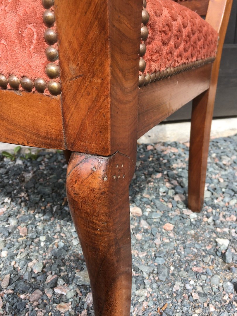 Set Of Four Armchairs In Walnut Restoration. France Early 19th Century.-photo-6