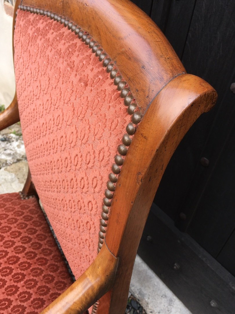 Set Of Four Armchairs In Walnut Restoration. France Early 19th Century.-photo-8