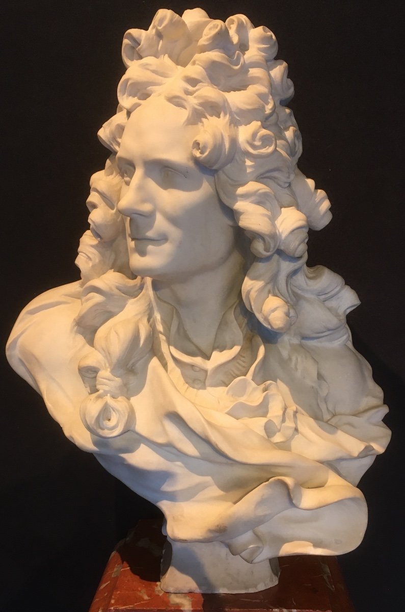 Buste d'Après Caffieri, Portrait De Corneille Van Clève En Marbre Sur Gaine. XIXe Siècle.-photo-1