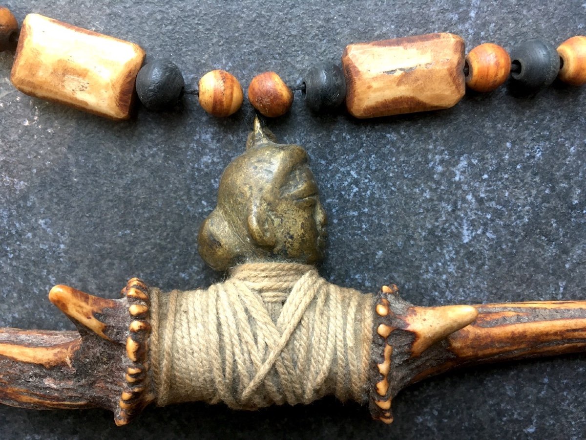 Collier En Bois De Cerf, Bronze Et Os, Naga. Inde Myanmar Birmanie. Milieu XXe Siècle. -photo-2