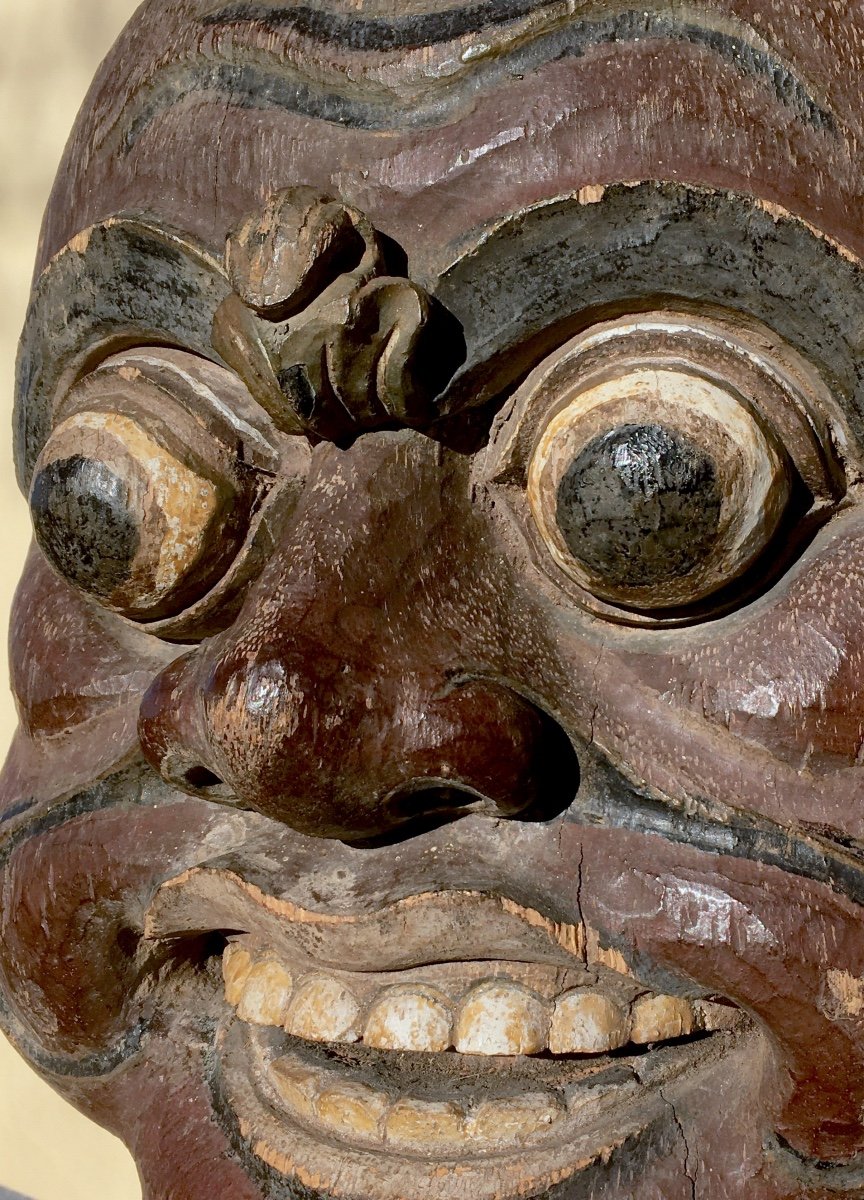 Former Great Topeng Mask. Painted Wood. Indonesia Bali Late 19th Early 20th Century.-photo-2