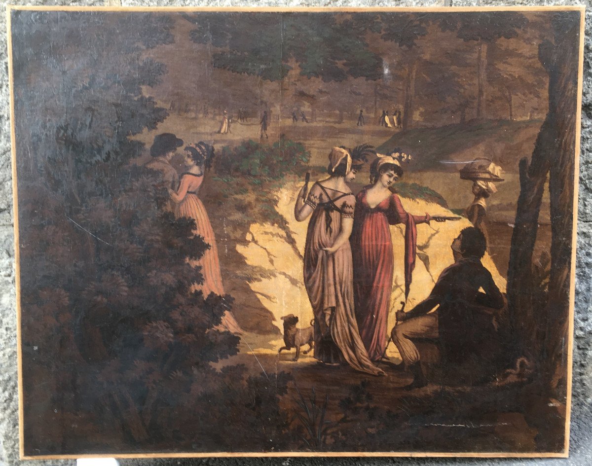 Oil On Canvas. Late 18th Century Park Scene. France Early 19th Century.