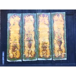 Set Of 4 Screen Panels Painted On Canvas. Louis XV Style. France 18th Century.