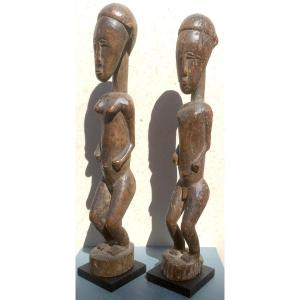 Ancient Blolo Bla And Blolo Bian Statues. Baoulé, Ivory Coast 19th Century.