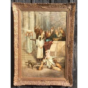 Huile Sur Toile. d'Après Lazare Et Le Mauvais Riche De Gustave Doré. France XIXe Siècle.