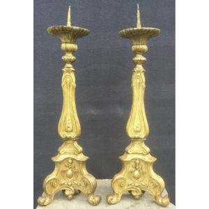 Pair Of Large Candlesticks In Gilt Bronze. France Mid-18th Century