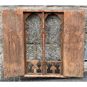 Small Atlas House Window With Cedar Shutters. Berber Culture, Morocco Early 20th Century. 
