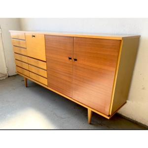 Vintage Sideboard/bar For The Living Room. Light And Brown Wood. France, 1970. 