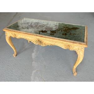 Coffee Table In The "jansen" Style In Lacquered Wood And Eglomized Glass Top.