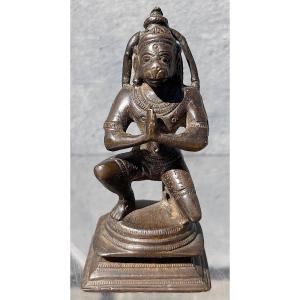 Small Hanuman Bronze Statuette With Brown Patina. Cambodia, India 18th - 19th Century.   
