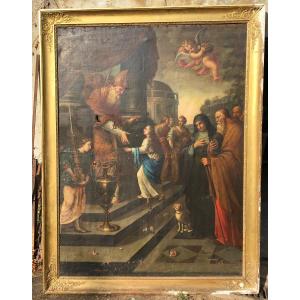 Large Oil On Canvas, "the Presentation Of The Virgin In The Temple." France, Early 17th Century