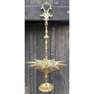 Lampe de Chabbat Jundenstern en bronze à neuf becs pour Hanoucca. Europe XIXe siècle