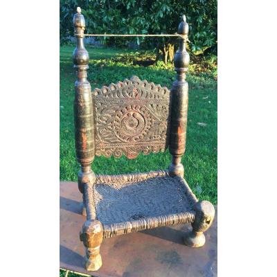 Chair Wood And Rattan. Swat Valley, North Pakistan Or Afghanistan. Late 19th - Early 20th