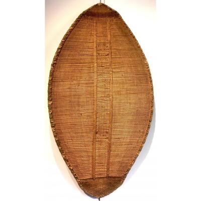 Rattan, Wood And Skin Shield. Zandé Manza. Africa Center, Drc. Beginning Of The 20th Century.