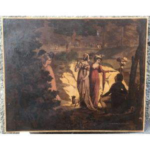 Oil On Canvas. Late 18th Century Park Scene. France Early 19th Century.