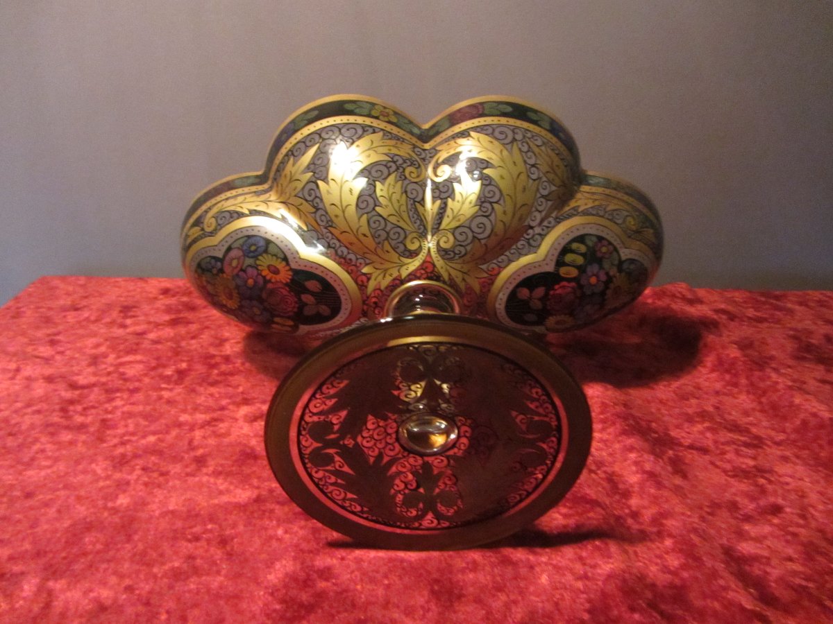 Antique Polychrome Bohemian Crystal Shower Stand, Late 19th / Early 20th Century-photo-4