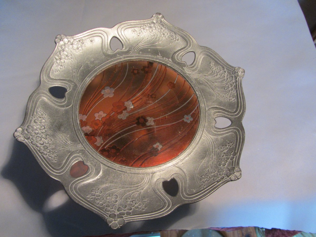 ANCIENNE COUPE SUR PIED EN ETAIN  ART NOUVEAU PAR ORIVIT ET VAL SAINT LAMBERT-photo-2