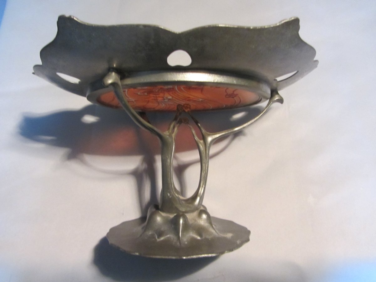 ANCIENNE COUPE SUR PIED EN ETAIN  ART NOUVEAU PAR ORIVIT ET VAL SAINT LAMBERT-photo-4