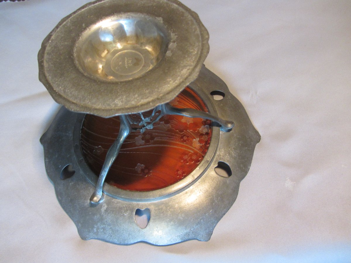 ANCIENNE COUPE SUR PIED EN ETAIN  ART NOUVEAU PAR ORIVIT ET VAL SAINT LAMBERT-photo-1