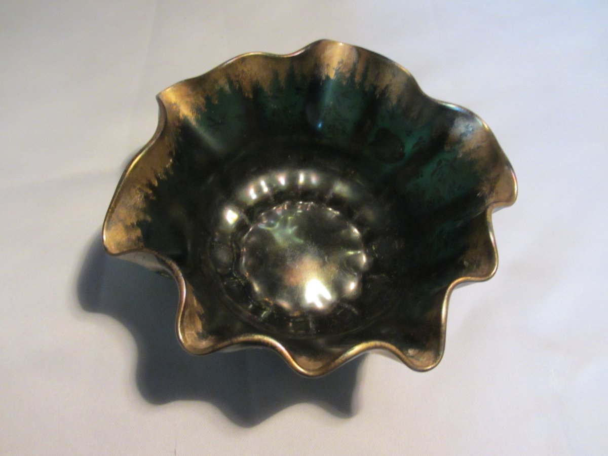 Art Nouveau Iridescent Enameled Glass Bowl/tray, Butterfly Design-photo-2