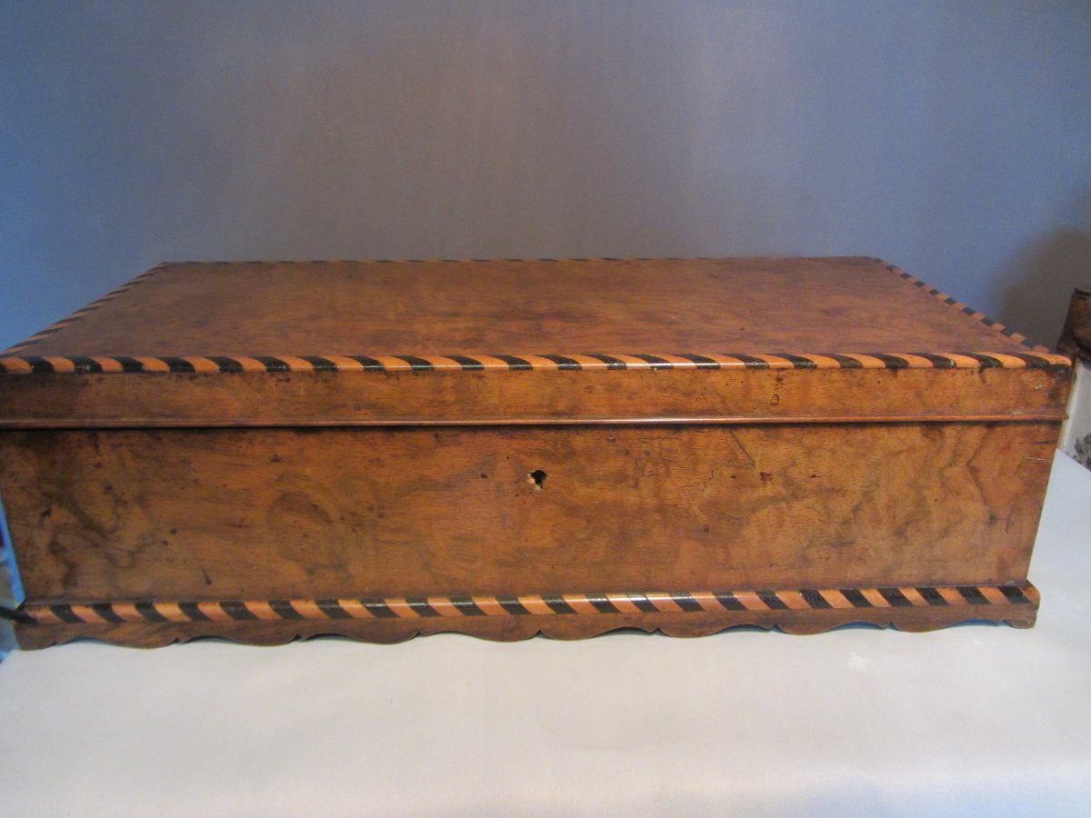 GRAND COFFRET ANCIEN EN BOIS DE LOUPE ORME STYLE BIEDERMEIER EPOQUE NAPOLEON III-photo-2