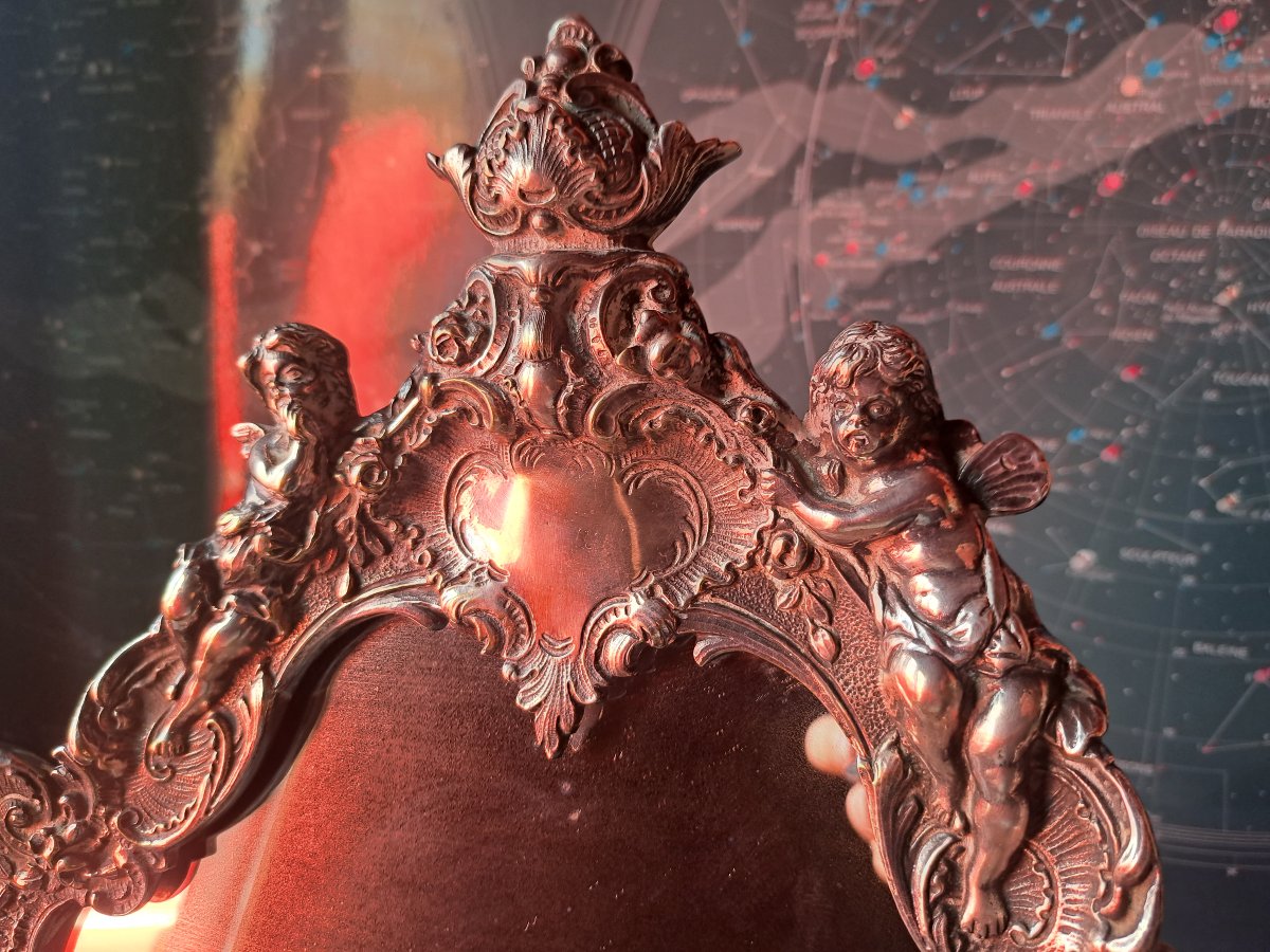 Miroir de table en Bronze argenté époque Napoléon 3-photo-2