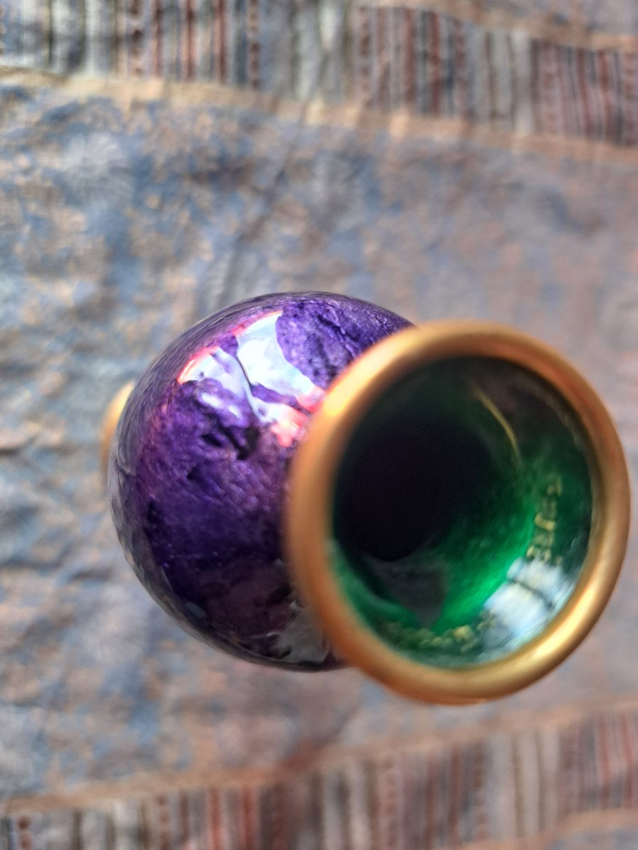 Small Art Nouveau Vase Made Of Limoges Enamel, Signed By Camille Fauré And Alexandre Marty-photo-3
