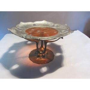 ANCIENNE COUPE SUR PIED EN ETAIN ART NOUVEAU PAR ORIVIT ET VAL SAINT LAMBERT