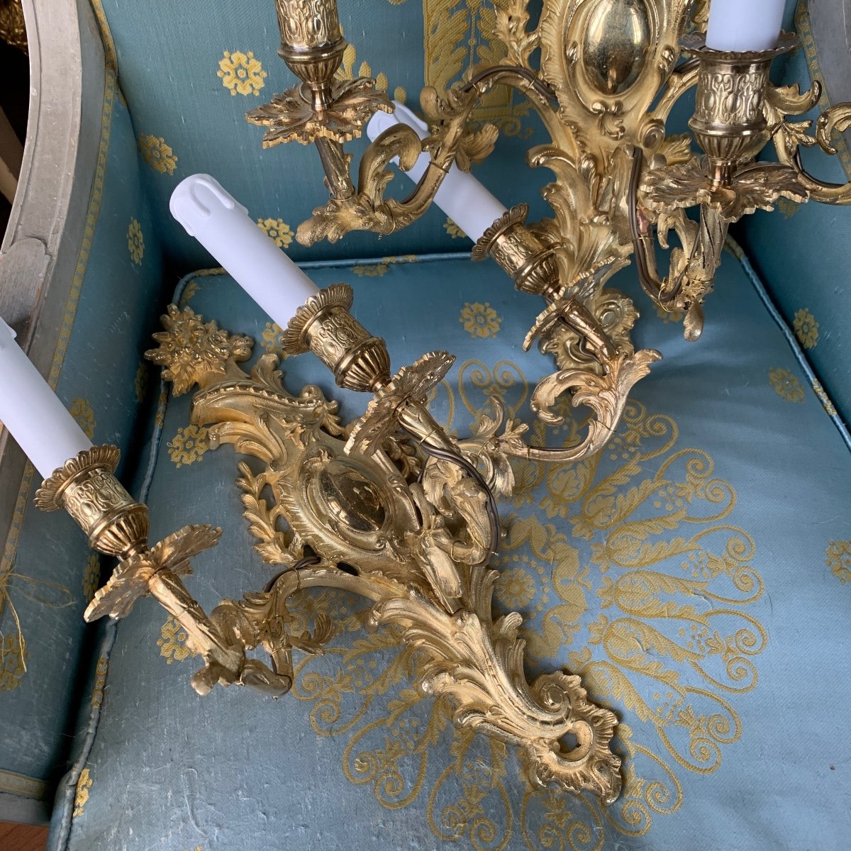 Pair Of Bronze Wall Lights, Louis XV Style-photo-3