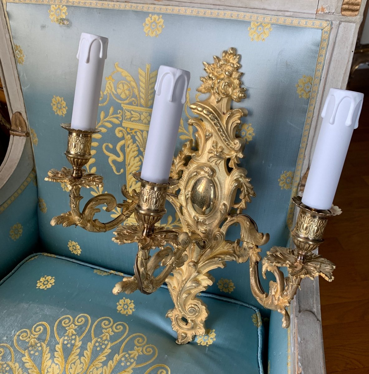 Pair Of Bronze Wall Lights, Louis XV Style-photo-4