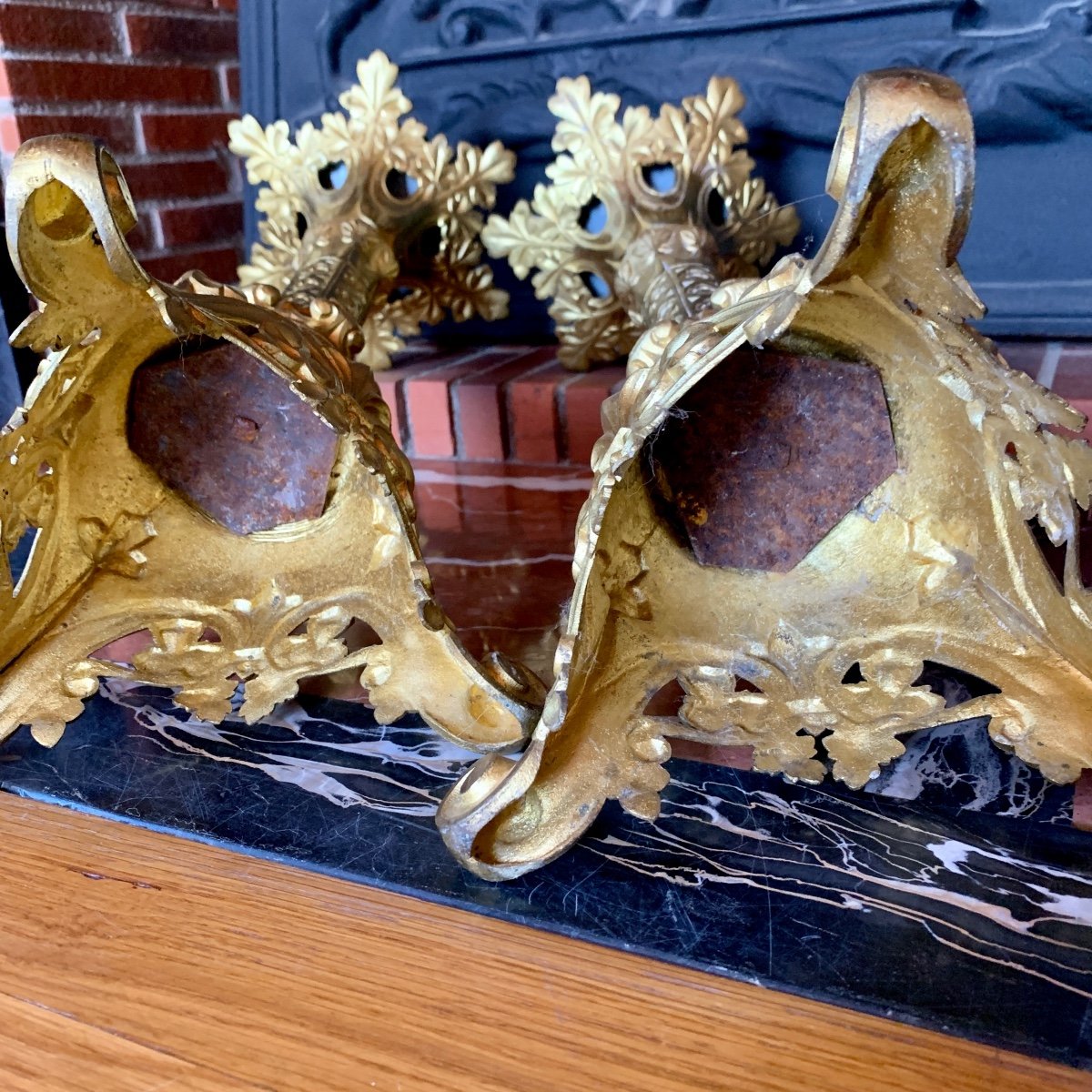 Pair Of Gilded Bronze Candle Holders-photo-3
