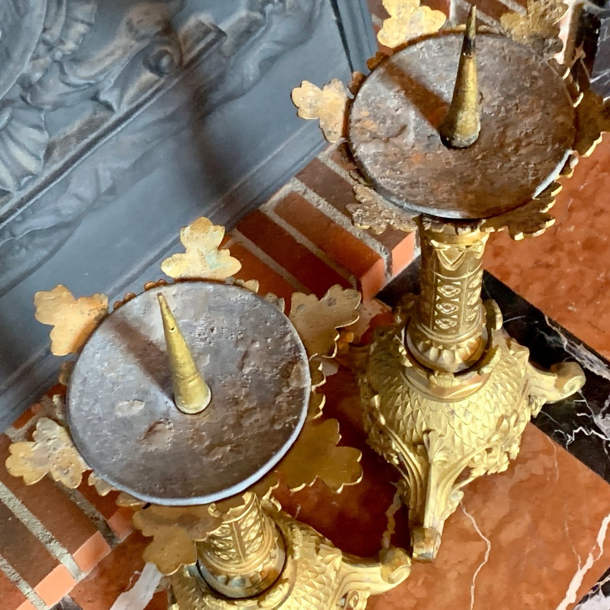 Pair Of Gilded Bronze Candle Holders-photo-5