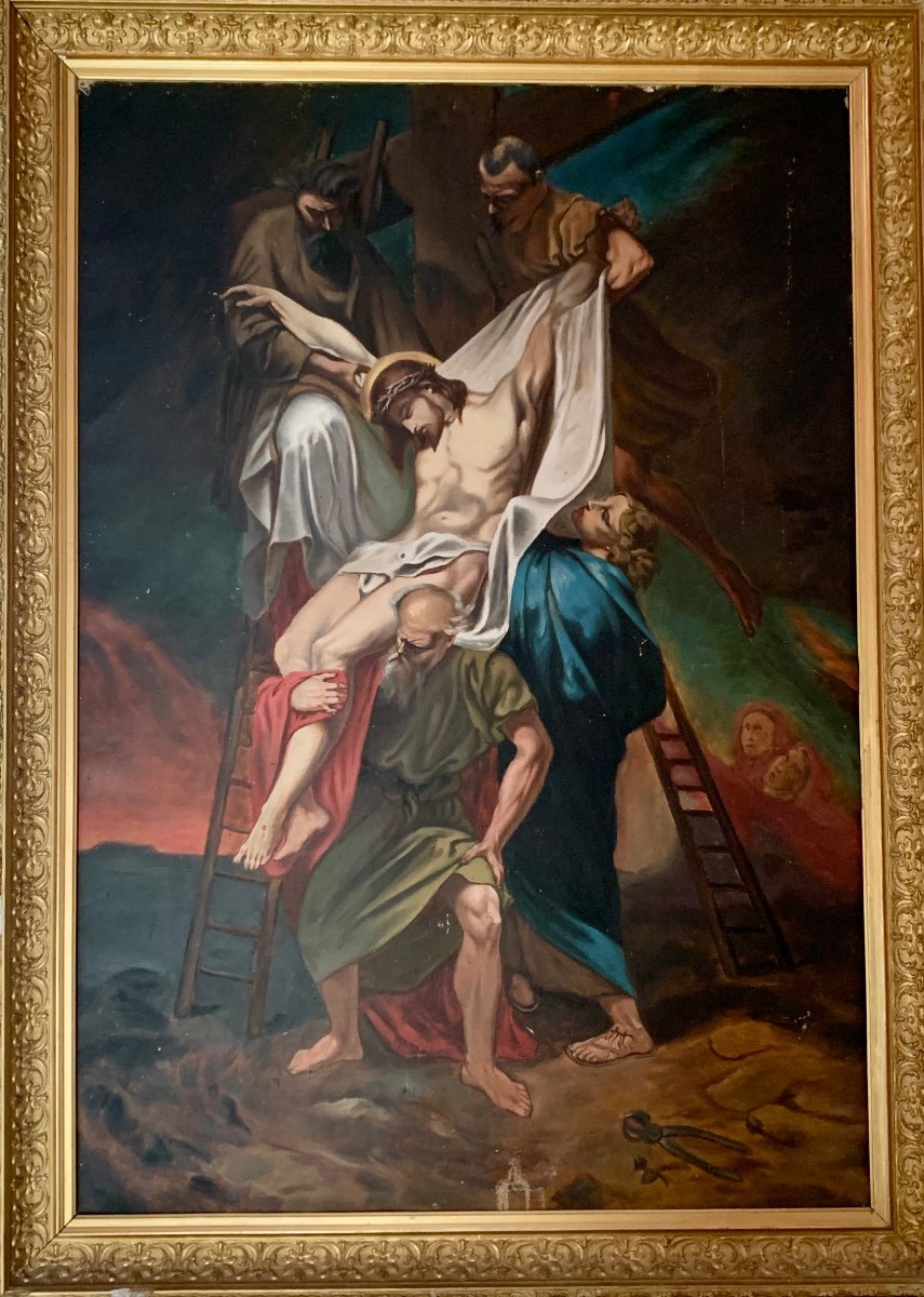 Acrylic On Canvas “the Descent From The Cross” Early XXth Century-photo-3