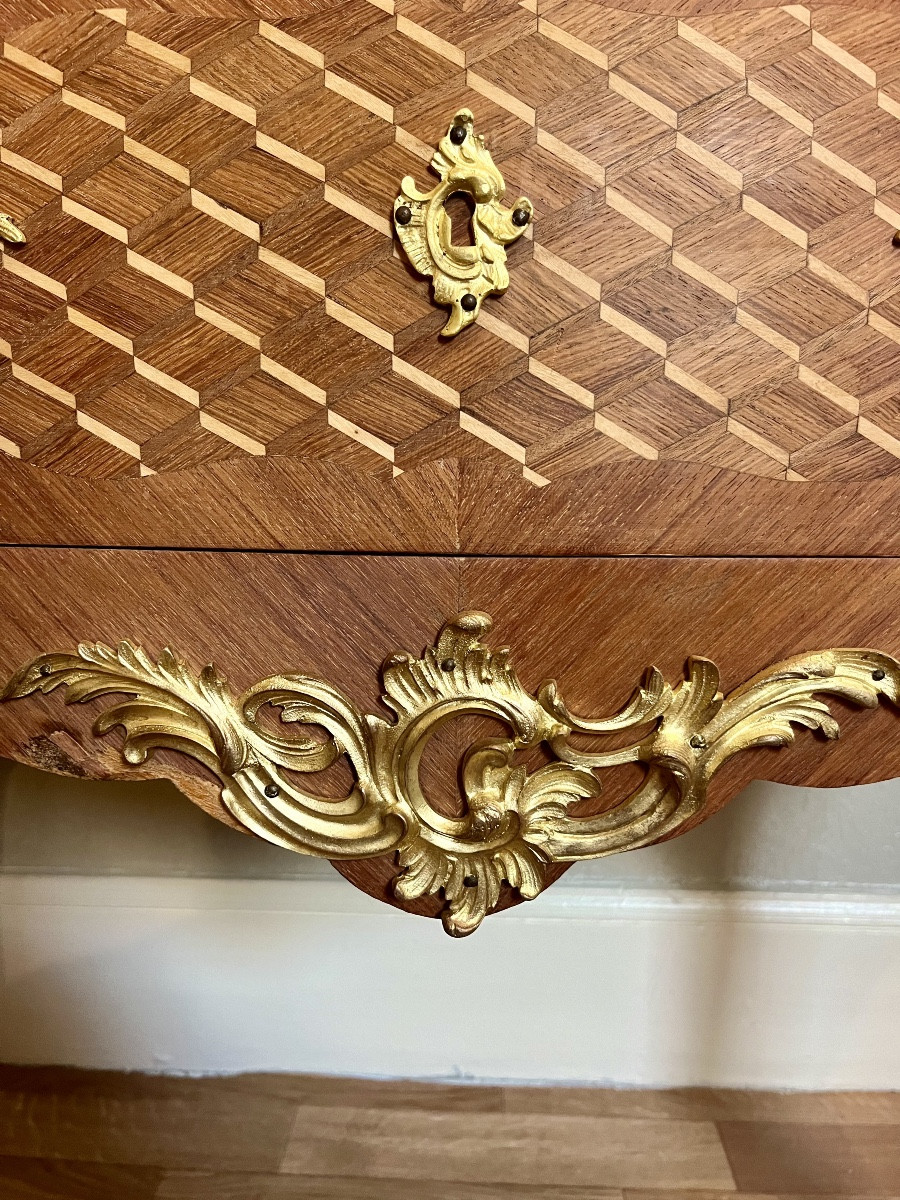 Small Louis XV Style Scriban In Marquetry And Gilt Bronze-photo-6