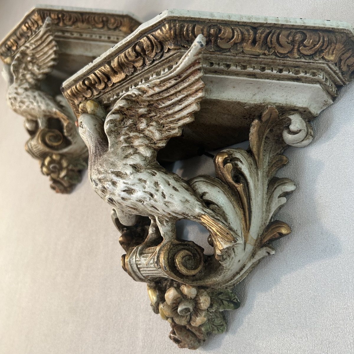 Paire de Consoles d'Appliques en Bois Sculpté XIXème Siècle -photo-1