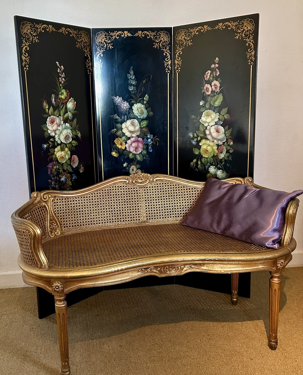Banquette en Bois Doré et Sculpté - XXème Siècle-photo-2